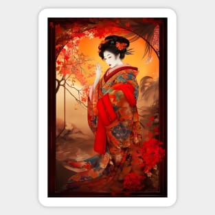 Elegant Geisha in Kimono - Japanese Art T-Shirt Sticker